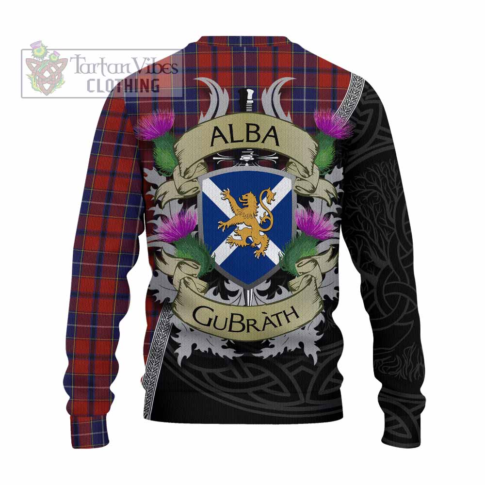 Tartan Vibes Clothing Wishart Tartan Family Crest Knitted Sweater Lion Rampant Royal Thistle Shield Celtic Inspired