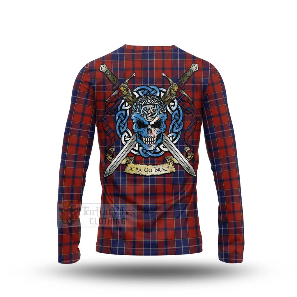 Tartan Vibes Clothing Wishart Tartan Long Sleeve T-Shirt with Family Crest Celtic Skull Style