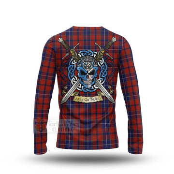 Tartan Vibes Clothing Wishart Tartan Long Sleeve T-Shirt with Family Crest Celtic Skull Style