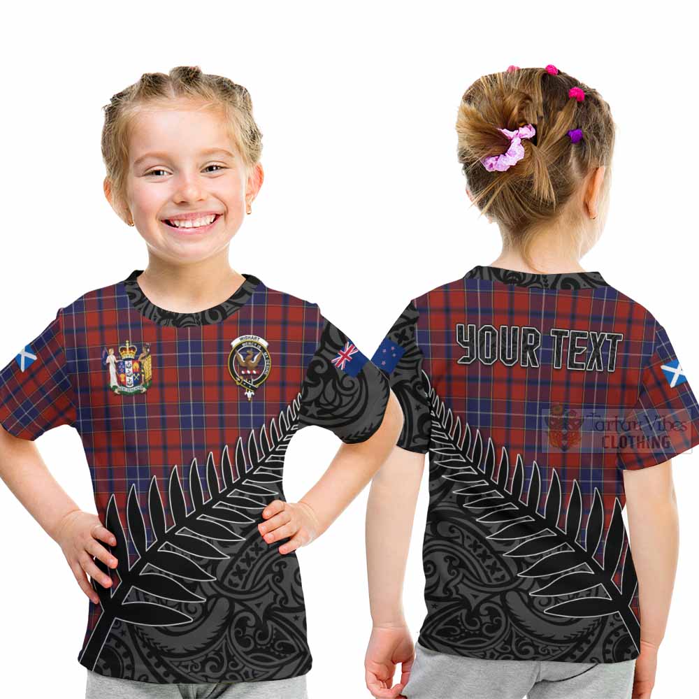 Tartan Vibes Clothing Wishart Crest Tartan Kid T-Shirt with New Zealand Silver Fern Half Style
