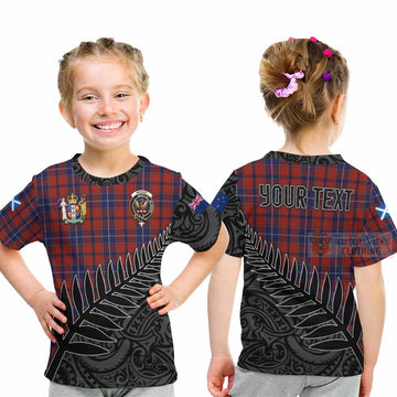 Tartan Vibes Clothing Wishart Crest Tartan Kid T-Shirt with New Zealand Silver Fern Half Style