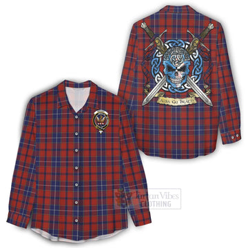 Tartan Vibes Clothing Wishart Tartan Women's Casual Shirt with Family Crest Celtic Skull Style