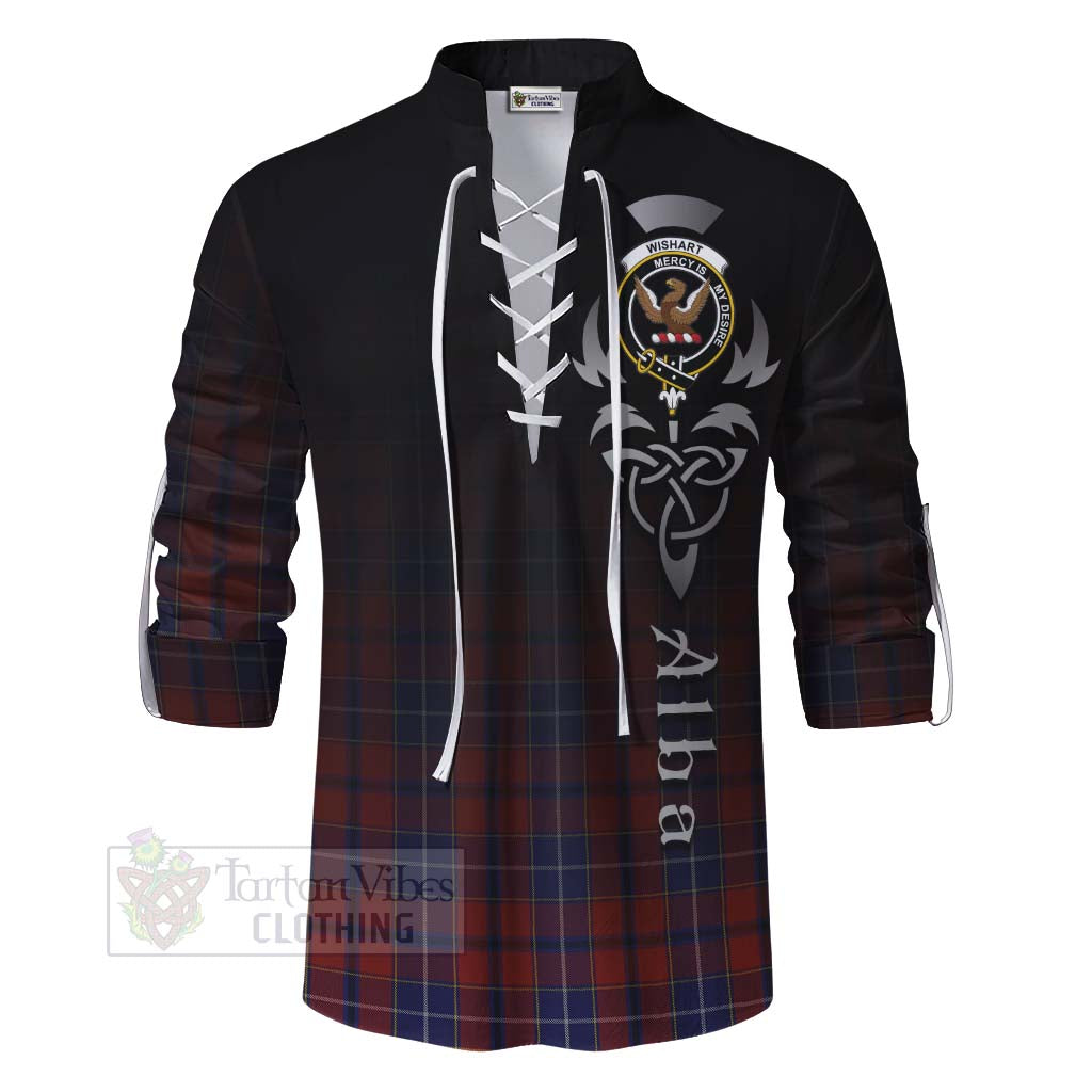 Tartan Vibes Clothing Wishart Tartan Ghillie Kilt Shirt Featuring Alba Gu Brath Family Crest Celtic Inspired