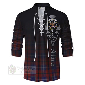 Tartan Vibes Clothing Wishart Tartan Ghillie Kilt Shirt Featuring Alba Gu Brath Family Crest Celtic Inspired