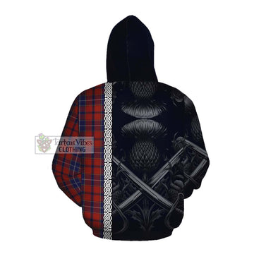 Tartan Vibes Clothing Wishart Tartan Cotton Hoodie with Family Crest Cross Sword Thistle Celtic Vibes