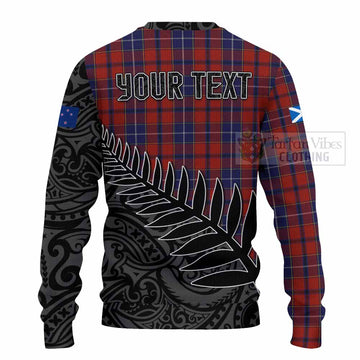 Tartan Vibes Clothing Wishart Crest Tartan Knitted Sweater with New Zealand Silver Fern Half Style
