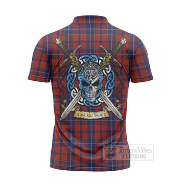 Tartan Vibes Clothing Wishart Tartan Zipper Polo Shirt with Family Crest Celtic Skull Style