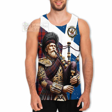 Wishart Tartan Men's Tank Top with Family Crest Scottish Bagpiper Vibes