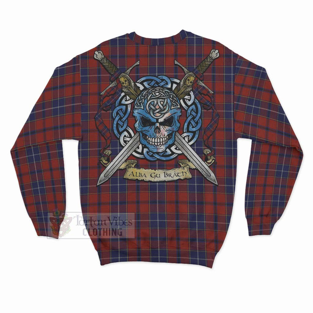 Tartan Vibes Clothing Wishart Tartan Sweatshirt with Family Crest Celtic Skull Style