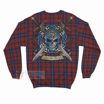 Tartan Vibes Clothing Wishart Tartan Sweatshirt with Family Crest Celtic Skull Style