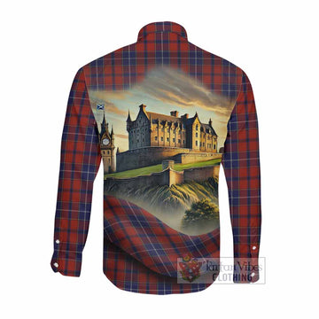 Tartan Vibes Clothing Wishart Tartan Family Crest Long Sleeve Button Shirt with Scottish Ancient Castle Style