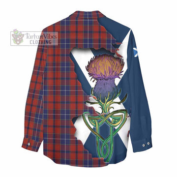 Tartan Vibes Clothing Wishart Tartan Family Crest Women's Casual Shirt Scottish Thistle Celtic Inspired