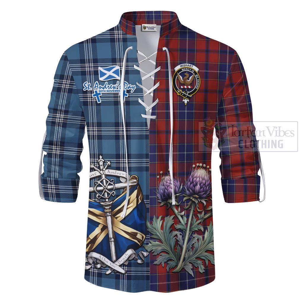 Tartan Vibes Clothing Wishart Tartan Ghillie Kilt Shirt Happy St. Andrew's Day Half Tartan Style