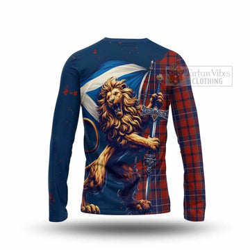 Tartan Vibes Clothing Wishart Tartan Family Crest Long Sleeve T-Shirt with Scottish Majestic Lion