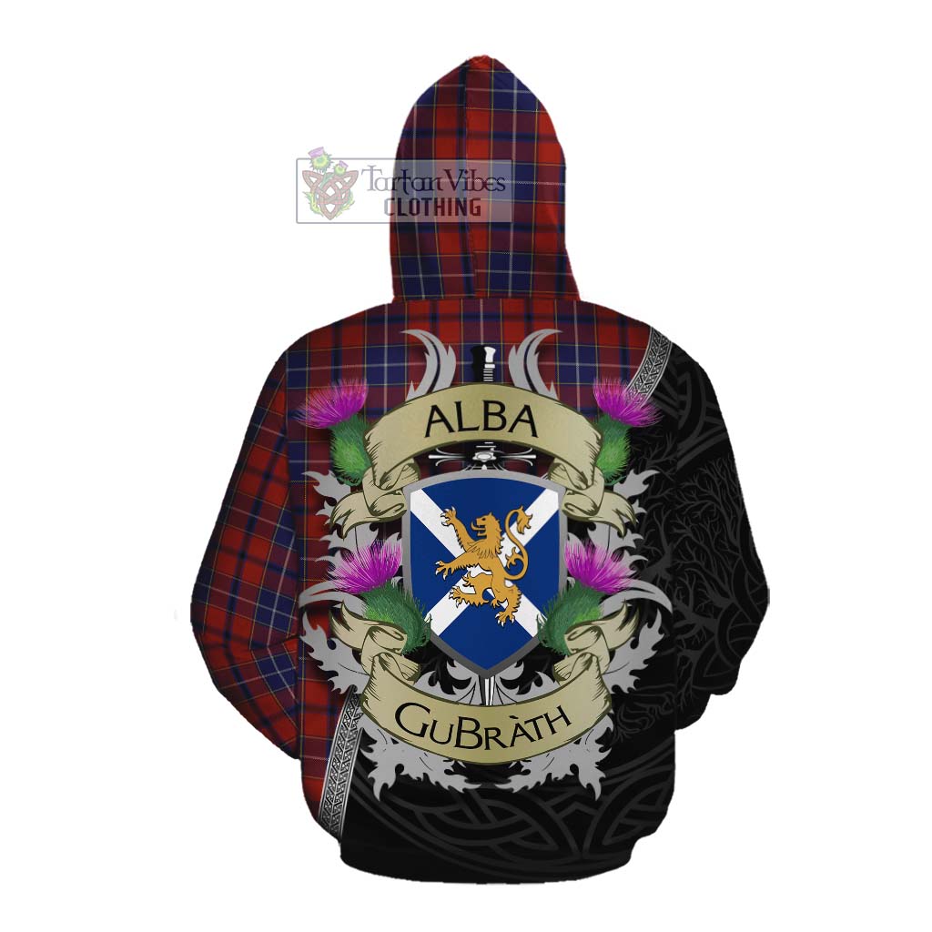 Tartan Vibes Clothing Wishart Tartan Family Crest Cotton Hoodie Lion Rampant Royal Thistle Shield Celtic Inspired