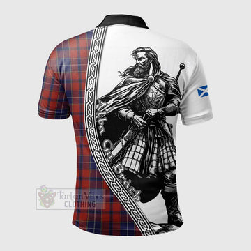 Wishart Tartan Clan Crest Polo Shirt with Highlander Warrior Celtic Style