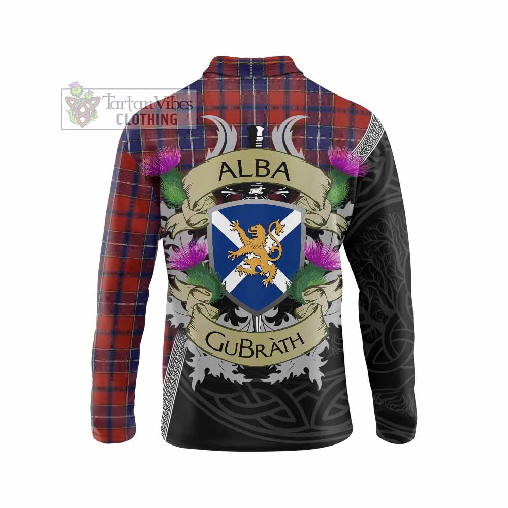 Tartan Vibes Clothing Wishart Tartan Family Crest Long Sleeve Polo Shirt Lion Rampant Royal Thistle Shield Celtic Inspired