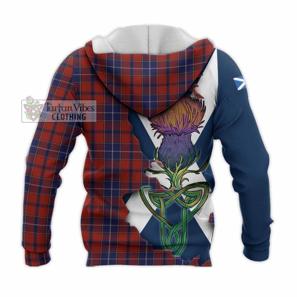 Tartan Vibes Clothing Wishart Tartan Family Crest Knitted Hoodie Scottish Thistle Celtic Inspired