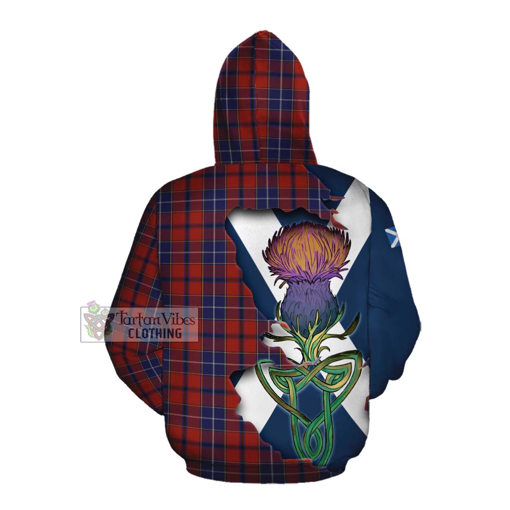 Tartan Vibes Clothing Wishart Tartan Family Crest Cotton Hoodie Scottish Thistle Celtic Inspired