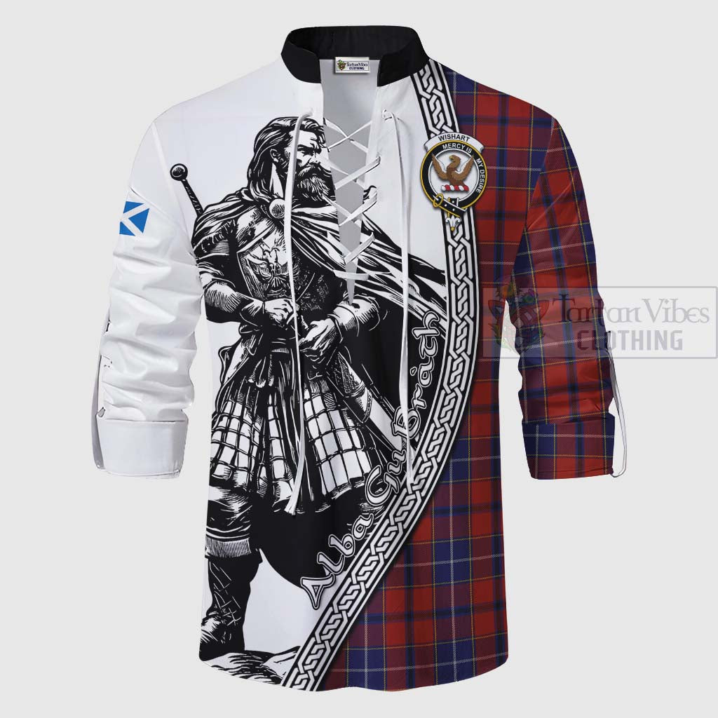 Tartan Vibes Clothing Wishart Tartan Clan Crest Ghillie Kilt Shirt with Highlander Warrior Celtic Style