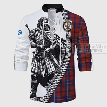 Tartan Vibes Clothing Wishart Tartan Clan Crest Ghillie Kilt Shirt with Highlander Warrior Celtic Style