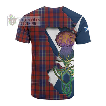 Wishart Tartan Family Crest Cotton T-shirt Scottish Thistle Celtic Inspired
