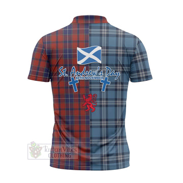 Tartan Vibes Clothing Wishart Tartan Zipper Polo Shirt Happy St. Andrew's Day Half Tartan Style