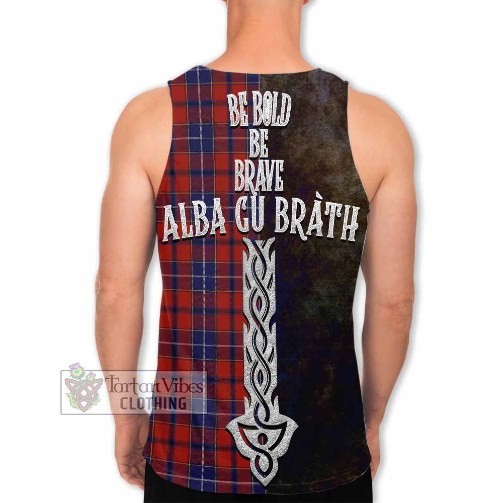 Tartan Vibes Clothing Wishart Tartan Family Crest Men's Tank Top Alba Gu Brath Be Brave Lion Ancient Style