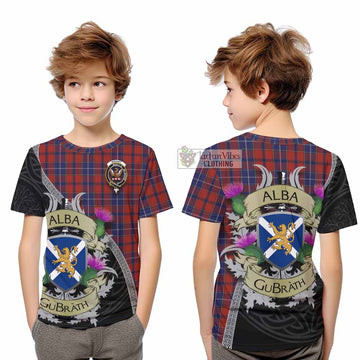Tartan Vibes Clothing Wishart Tartan Family Crest Kid T-Shirt Lion Rampant Royal Thistle Shield Celtic Inspired