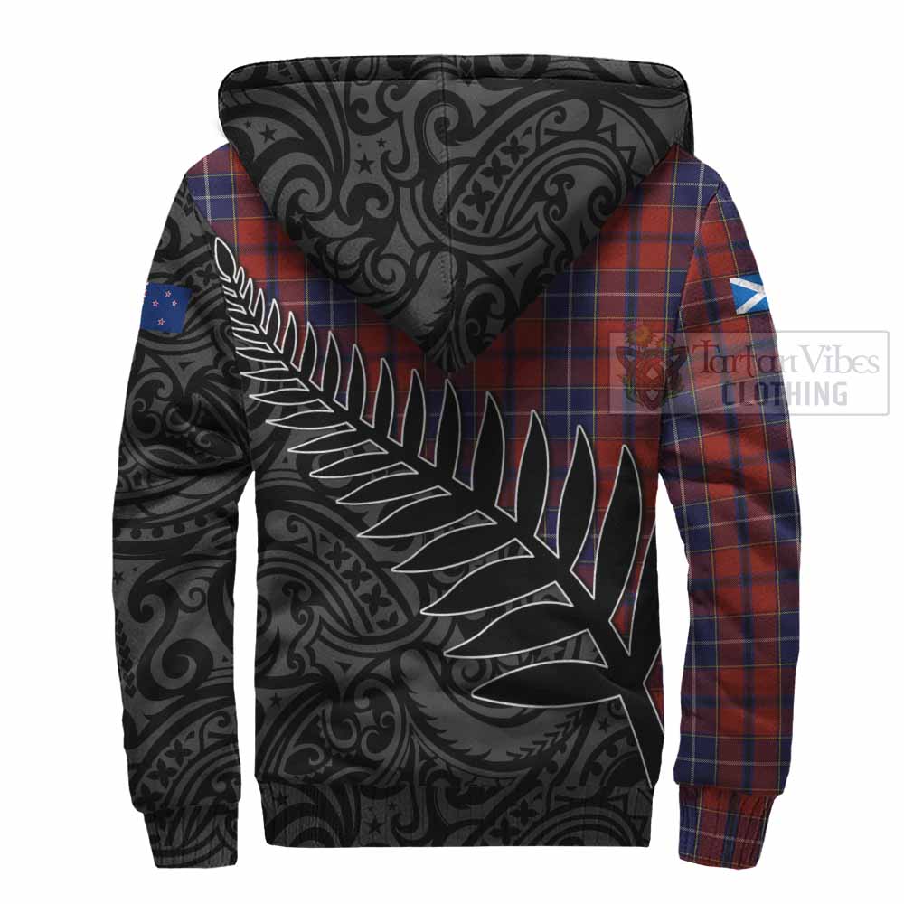 Tartan Vibes Clothing Wishart Crest Tartan Sherpa Hoodie with New Zealand Silver Fern Half Style
