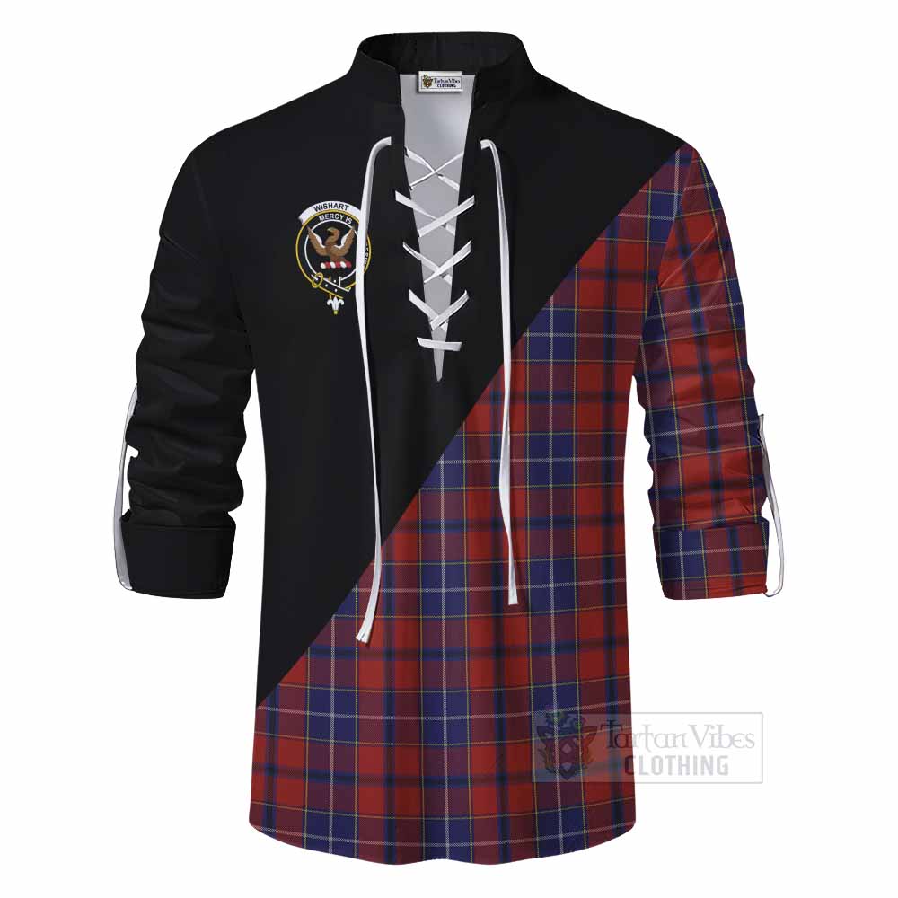 Tartan Vibes Clothing Wishart Tartan Ghillie Kilt Shirt with Family Crest and Military Logo Style