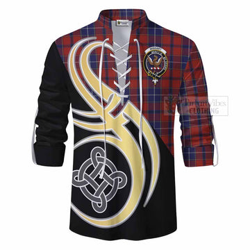 Tartan Vibes Clothing Wishart Tartan Ghillie Kilt Shirt with Family Crest and Celtic Symbol Style