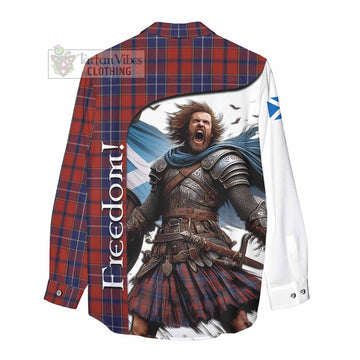 Tartan Vibes Clothing Wishart Crest Tartan Women's Casual Shirt Inspired by the Freedom of Scottish Warrior
