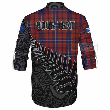 Tartan Vibes Clothing Wishart Crest Tartan Ghillie Kilt Shirt with New Zealand Silver Fern Half Style