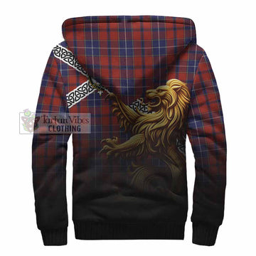 Tartan Vibes Clothing Wishart Crest Tartan Sherpa Hoodie with Golden Lion Emblem Celtic Style