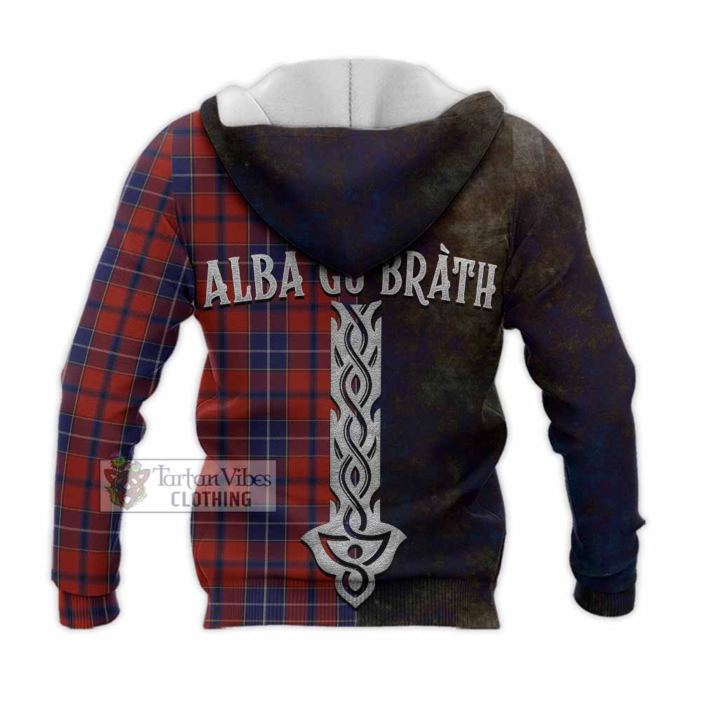 Tartan Vibes Clothing Wishart Tartan Family Crest Knitted Hoodie Alba Gu Brath Be Brave Lion Ancient Style