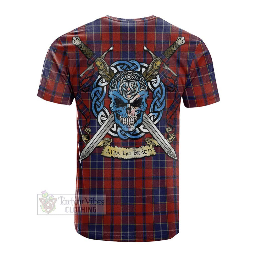 Tartan Vibes Clothing Wishart Tartan Cotton T-shirt with Family Crest Celtic Skull Style