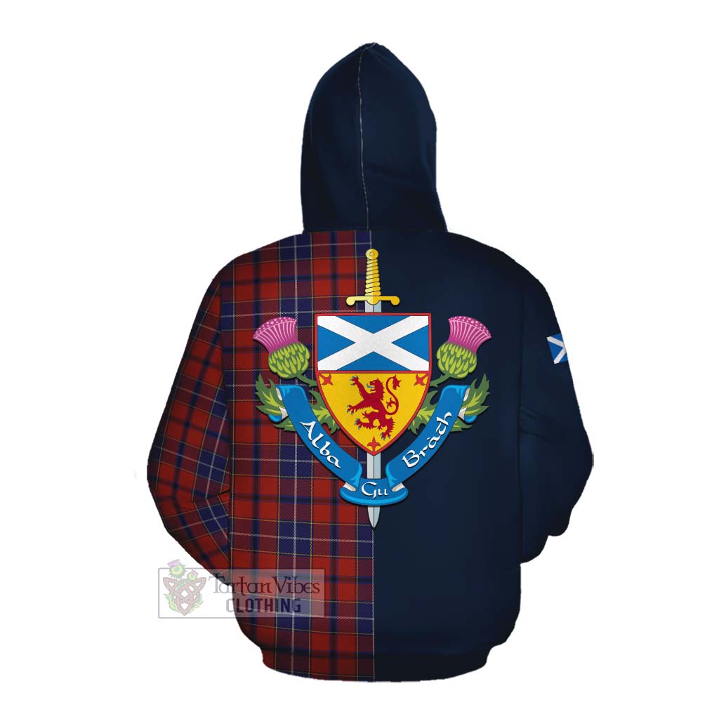 Tartan Vibes Clothing Wishart Tartan Cotton Hoodie Alba with Scottish Lion Royal Arm Half Style