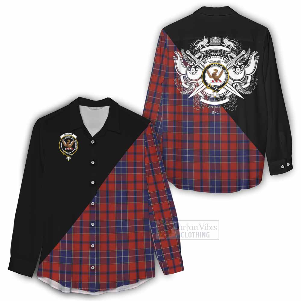 Tartan Vibes Clothing Wishart Tartan Women's Casual Shirt with Family Crest and Military Logo Style