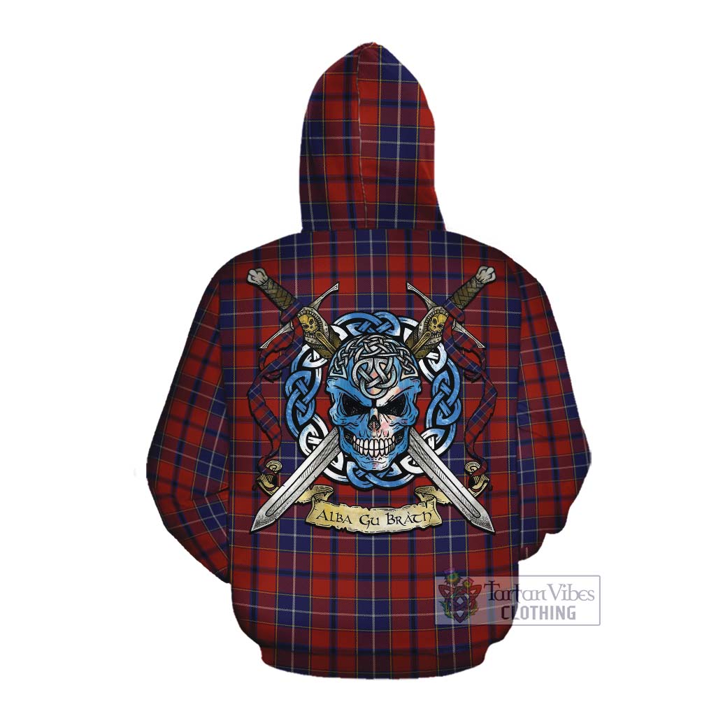 Tartan Vibes Clothing Wishart Tartan Cotton Hoodie with Family Crest Celtic Skull Style