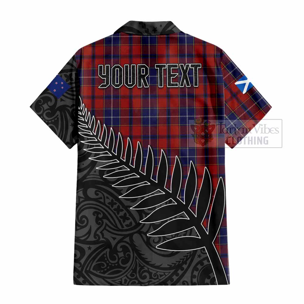 Tartan Vibes Clothing Wishart Crest Tartan Short Sleeve Button Shirt with New Zealand Silver Fern Half Style