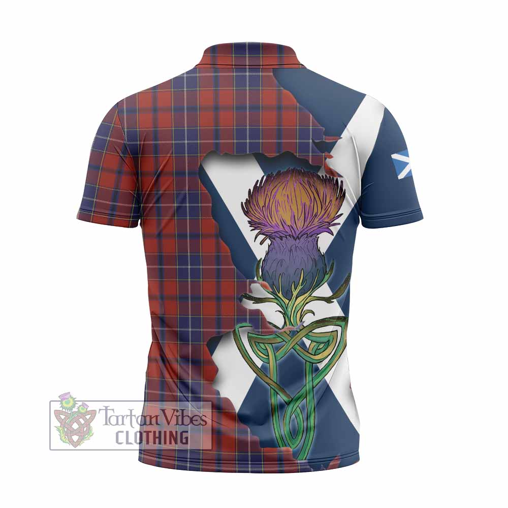 Tartan Vibes Clothing Wishart Tartan Family Crest Zipper Polo Shirt Scottish Thistle Celtic Inspired