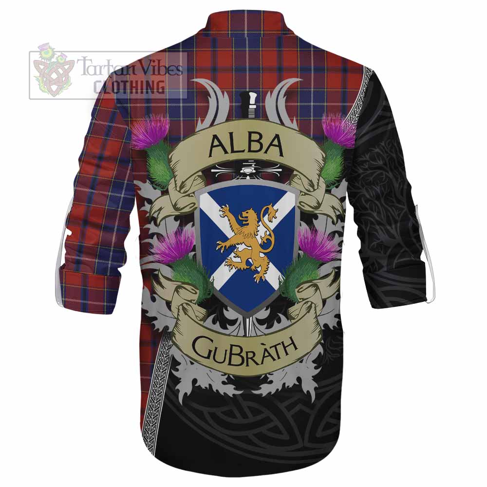 Tartan Vibes Clothing Wishart Tartan Family Crest Ghillie Kilt Shirt Lion Rampant Royal Thistle Shield Celtic Inspired