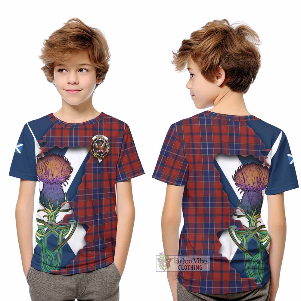 Tartan Vibes Clothing Wishart Tartan Family Crest Kid T-Shirt Scottish Thistle Celtic Inspired