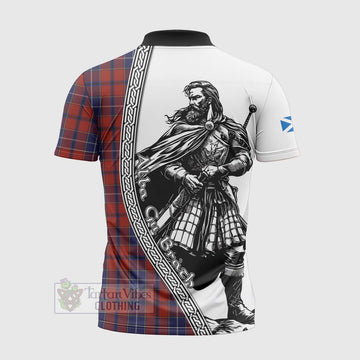 Tartan Vibes Clothing Wishart Tartan Clan Crest Zipper Polo Shirt with Highlander Warrior Celtic Style