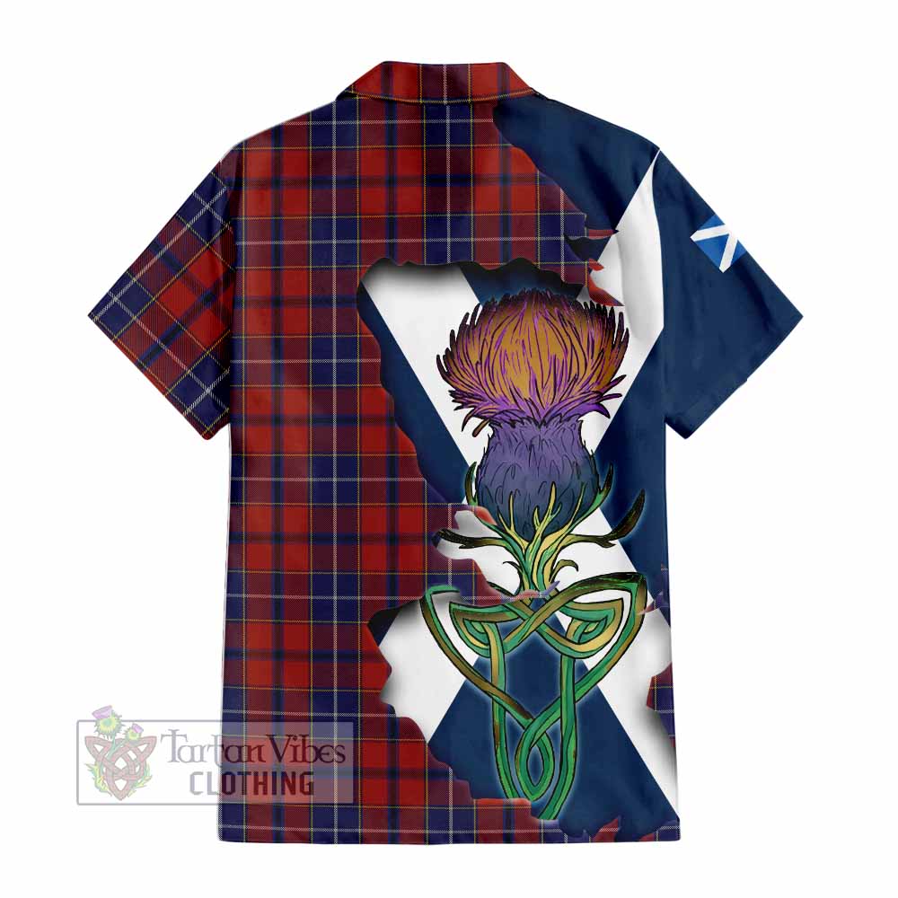 Tartan Vibes Clothing Wishart Tartan Family Crest Short Sleeve Button Shirt Scottish Thistle Celtic Inspired