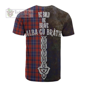Wishart Tartan Family Crest Cotton T-shirt Alba Gu Brath Be Brave Lion Ancient Style