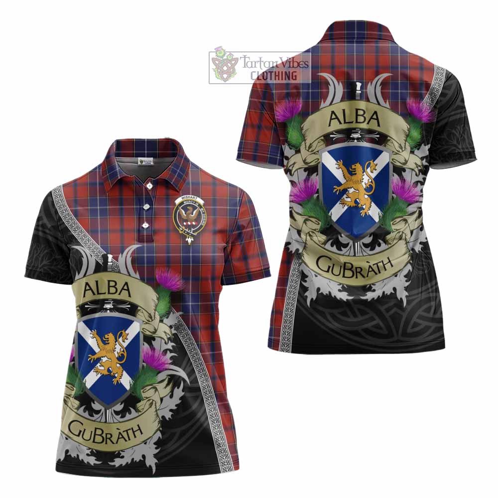 Tartan Vibes Clothing Wishart Tartan Family Crest Women's Polo Shirt Lion Rampant Royal Thistle Shield Celtic Inspired