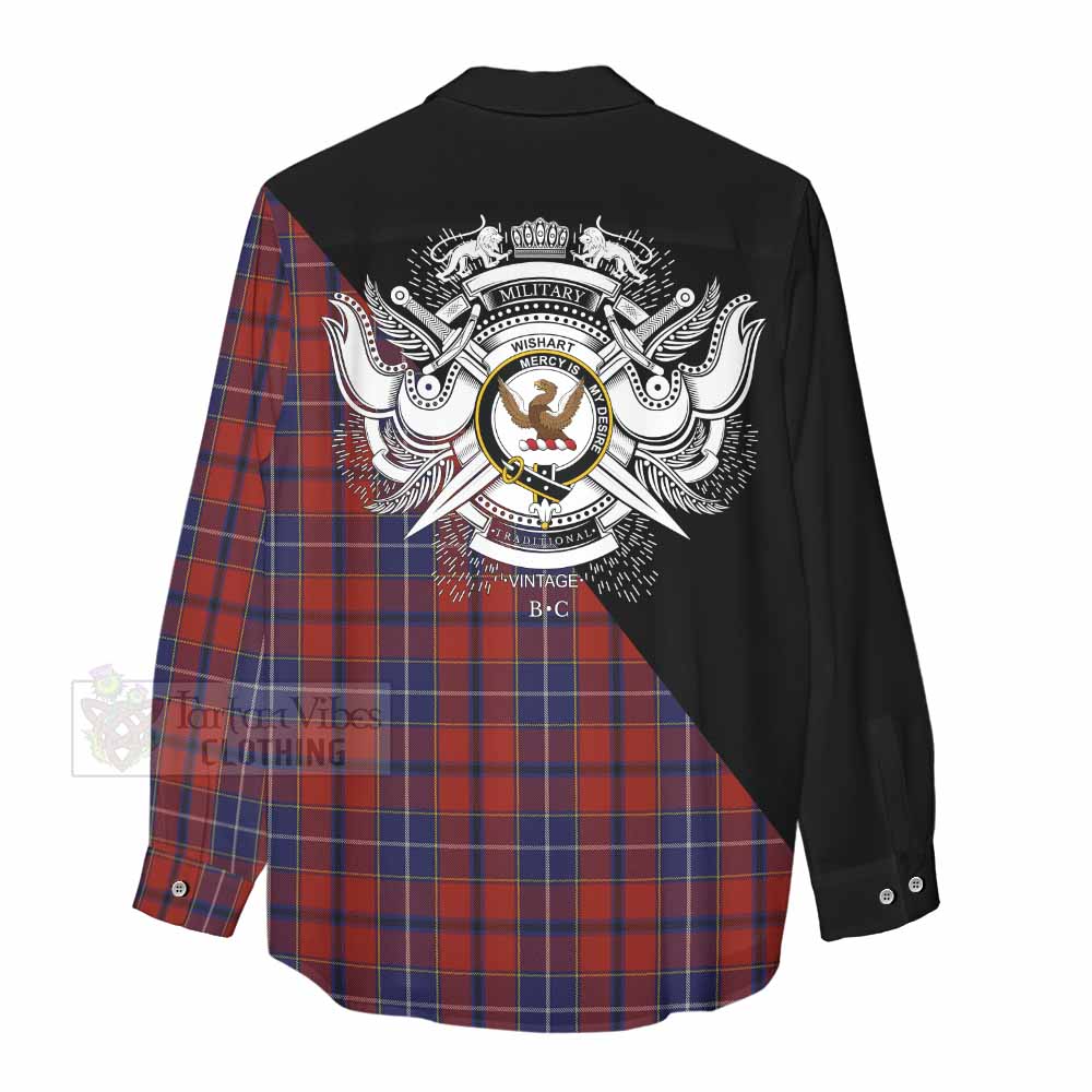 Tartan Vibes Clothing Wishart Tartan Women's Casual Shirt with Family Crest and Military Logo Style