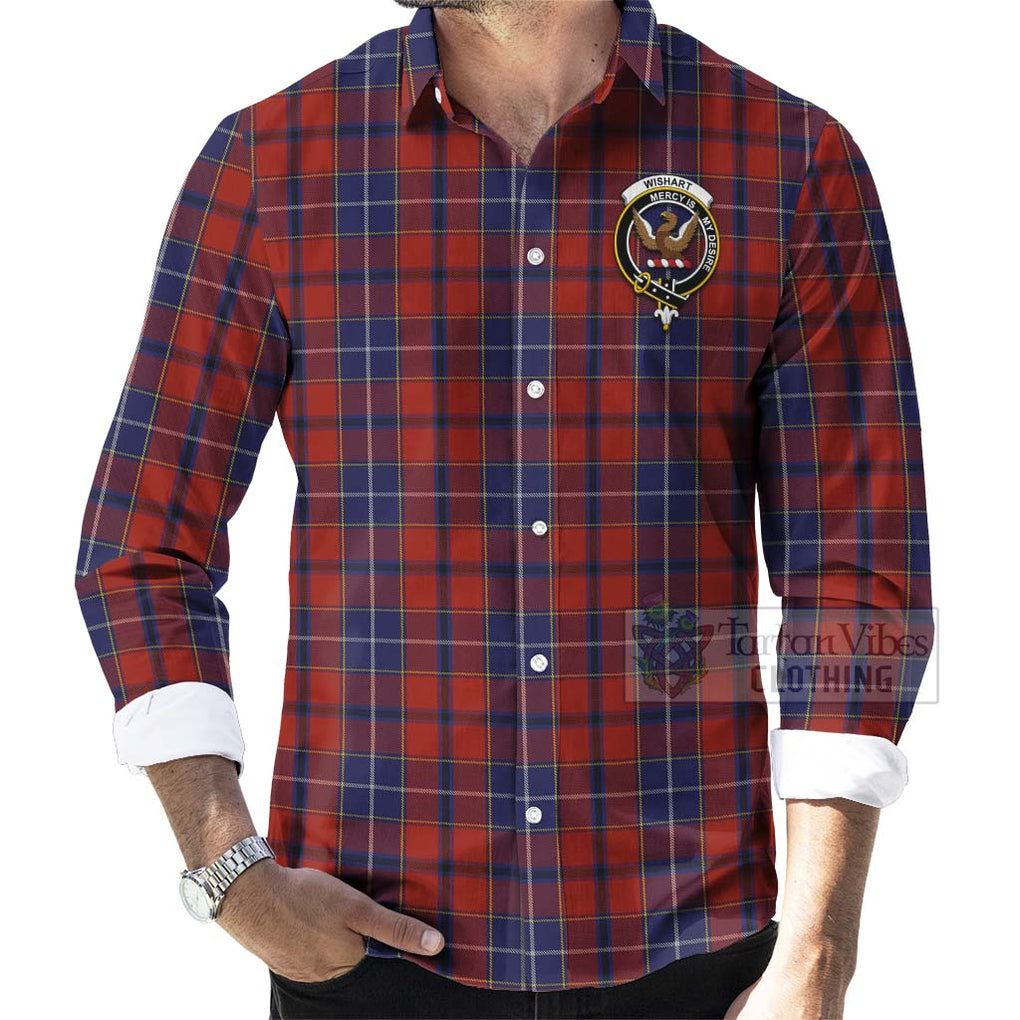 Tartan Vibes Clothing Wishart Tartan Long Sleeve Button Shirt with Family Crest Celtic Skull Style